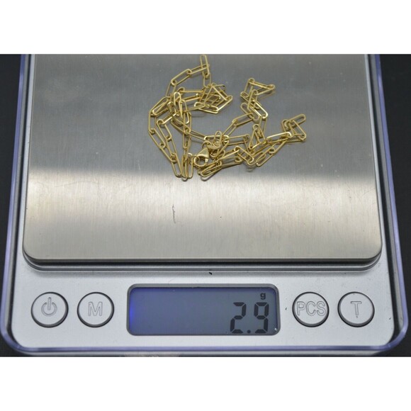 10K Yellow REAL GOLD paper clip Link Chain Necklace 2.3mm 16 18 20" 24 - Picture 5 of 6
